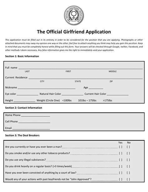 gf applications|Girlfriend application: Fill out & sign online